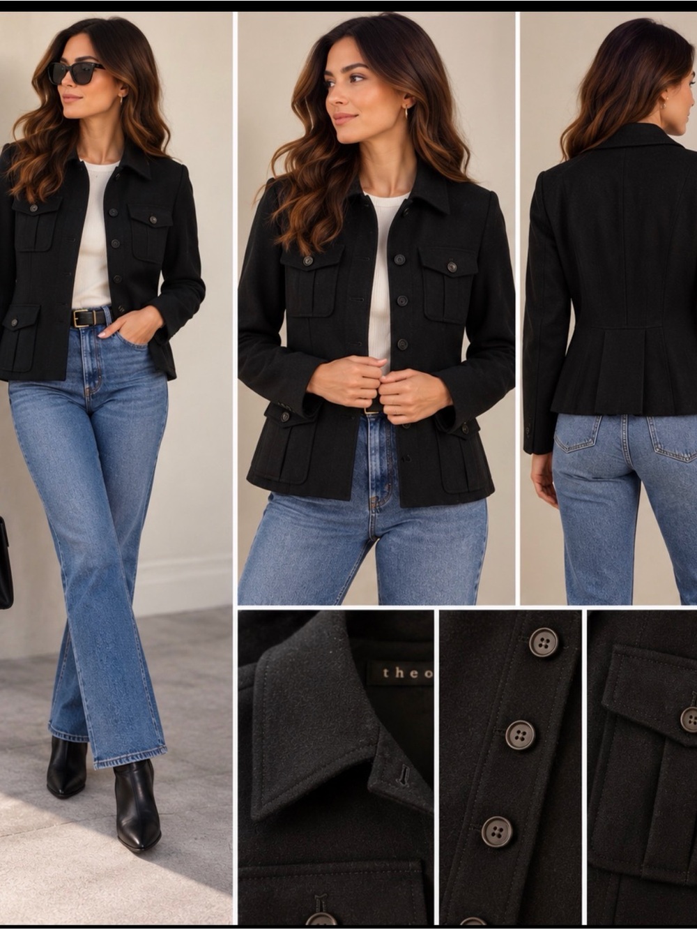 Theory Black Button-Front Wool Jacket